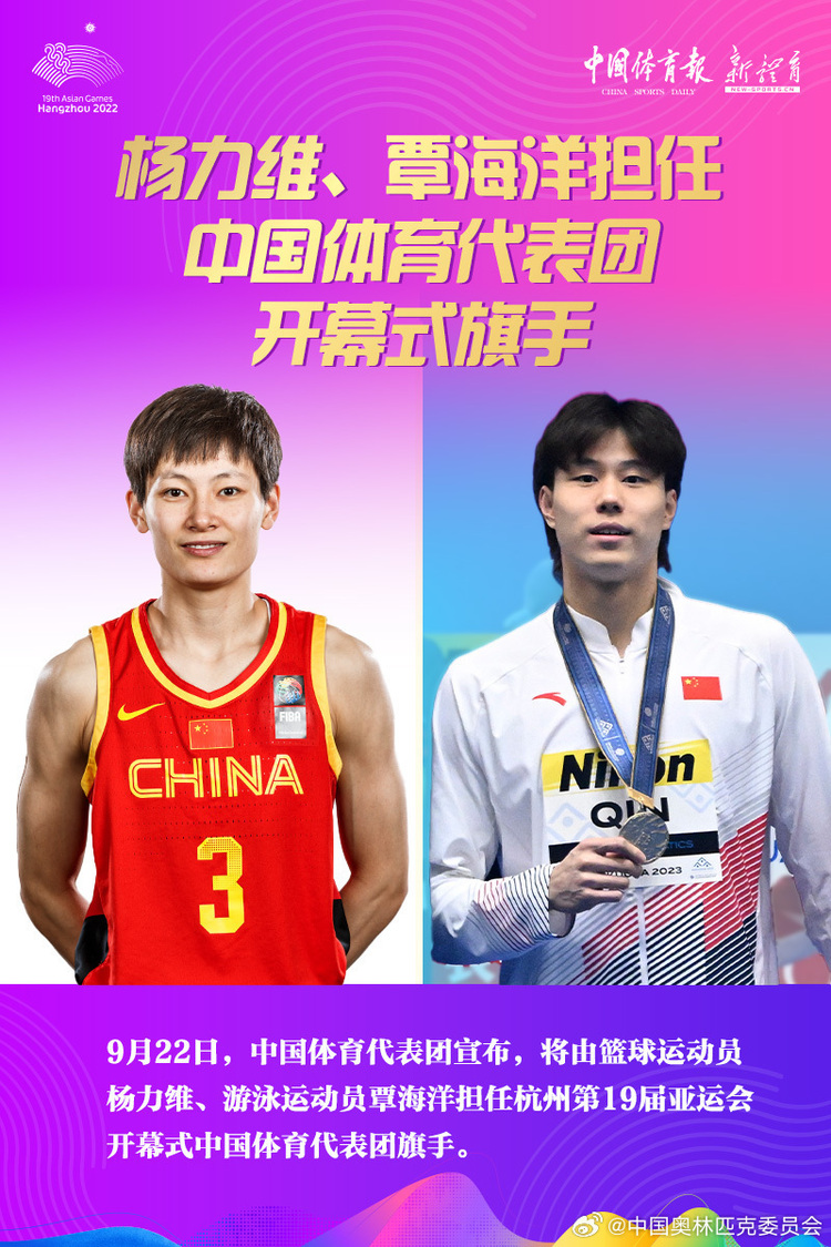 覃海洋、楊力維將擔任杭州亞運會開幕式中國代表團旗手