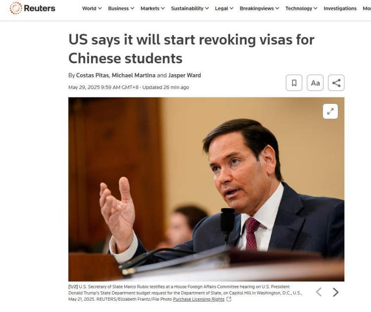 魯比奧：美國將開始吊銷中國留學生簽證_fororder_圖片1