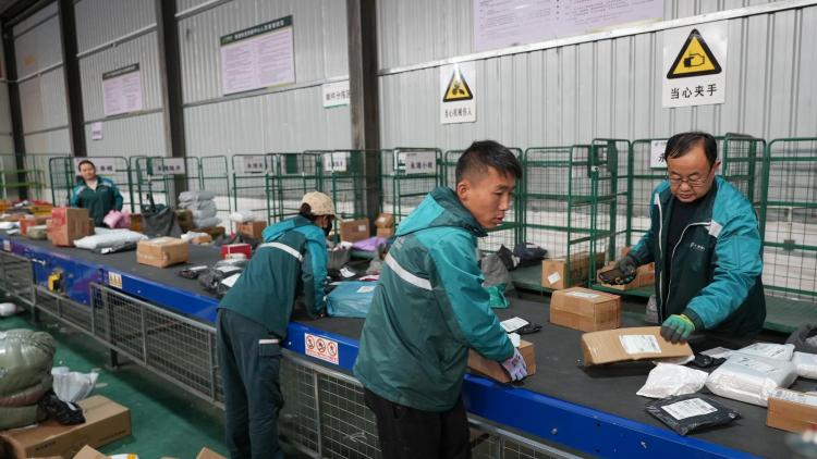 臨夏州永靖縣：三産聯動打造縣域經濟高品質發展新引擎_fororder_工作人員在物流配送中心進行分揀快遞