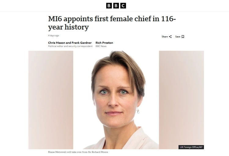 116年來首次，英國軍情六處迎來女性局長_fororder_圖片3