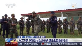 中柬“金龍-2025”聯合演習的雙方參演官兵在柬埔寨組織混編同訓