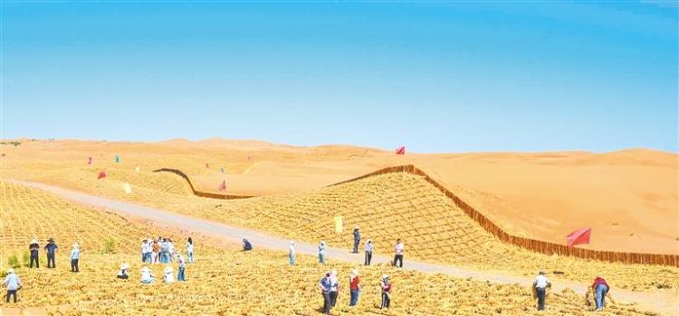 寧夏境內騰格裏沙漠153公里“綠鏈”鎖黃沙