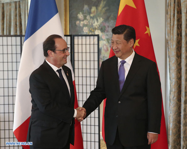 5 Le président chinois Xi Jinping et son homologue français François Hollande ont convenu le 16 novembre 2014 à Brisbane (Australie) de continuer d'approfondir le partenariat stratégique global entre les deux pays.Lors d'un entretien avec M. Hollande en marge du Sommet du G20, M. Xi a indiqué que lors de sa visite d'Etat en France en mars 2014, le président Hollande et lui-même ont décidé ensemble de faire entrer le partenariat stratégique global sino-français dans une nouvelle ère.