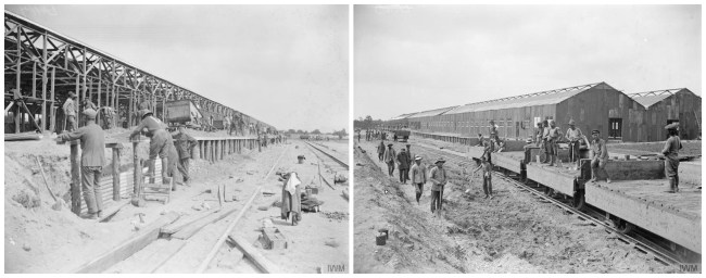 Members of the Chinese Labour Corps employed on construction work at the Wagon Depot at Oissel, 28 June 1918 [Photos: IWM, London]