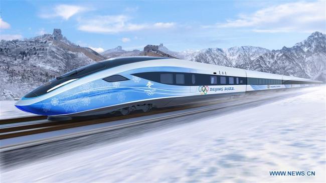 Voici les dessins des projets de trains olympiques à grande vitesse dévoilés par l'Académie des sciences des chemins de fer de Chine, le 23 avril 2018. La Chine projette d'achever, au premier semestre 2019, les tests des trains à grande vitesse qui relieront Beijing et Zhangjiakou, villes qui co-organiseront les Jeux Olympiques d'hiver 2022. Un prototype de ces trains sera construit et assemblé avant la fin de l'année.