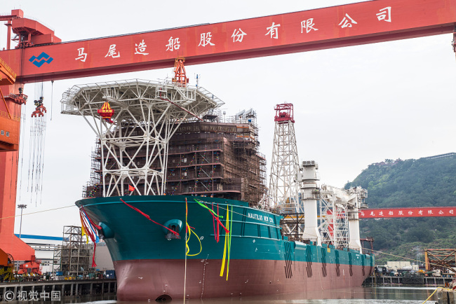 Le premier navire au monde d’extraction minière en eau profonde, construit par la société Fujian Mawei Shipbuilding Ltd. [Crédit photo: VCG]