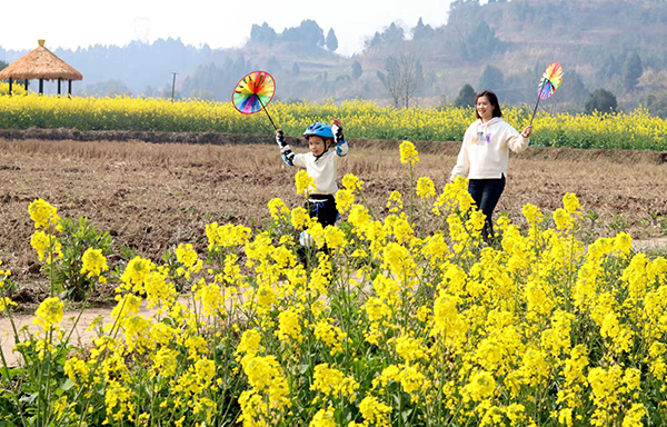 眉山仁壽：油菜花開帶火鄉村旅遊_fororder_遊客在油菜花田遊玩-攝影-潘建勇(1)