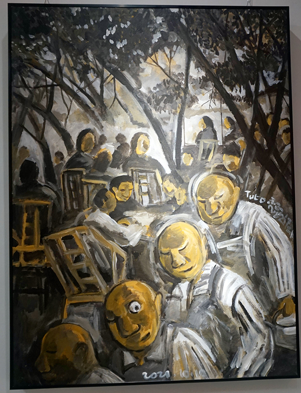 成都街頭“小畫廊” 煙火氣裏國際范_fororder_禿頭倔人畫作《我瞄了你一眼》-攝影-廖宇