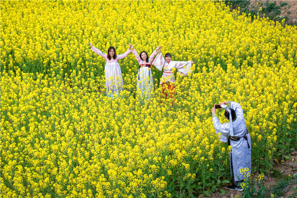 【中首  陜西  圖】賞菜花觀雲海品“田趣” 漢中勉縣漩水坪村開展特色農旅體驗活動