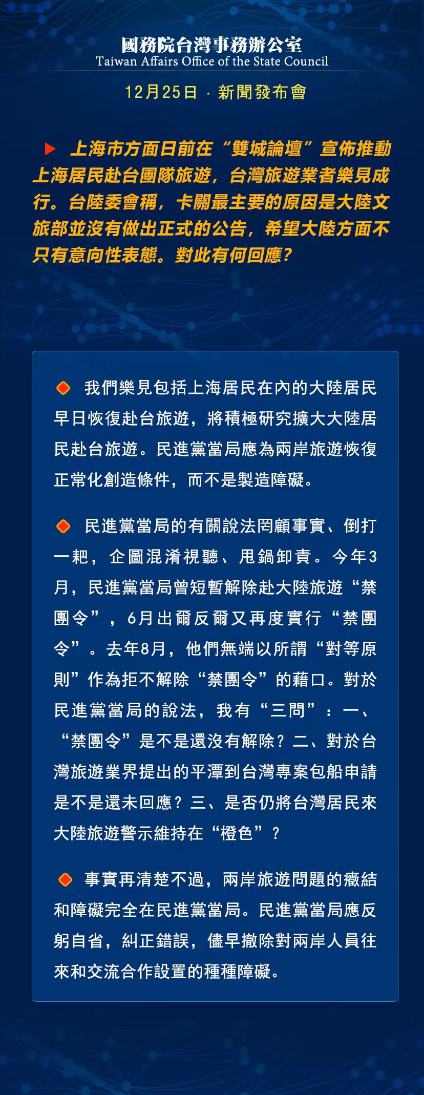 國務院台灣事務辦公室12月25日·新聞發佈會