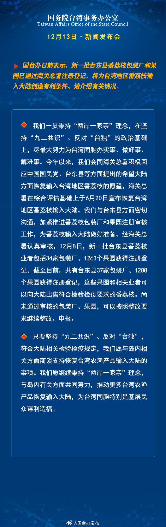 國務院台灣事務辦公室12月13日·新聞發佈會