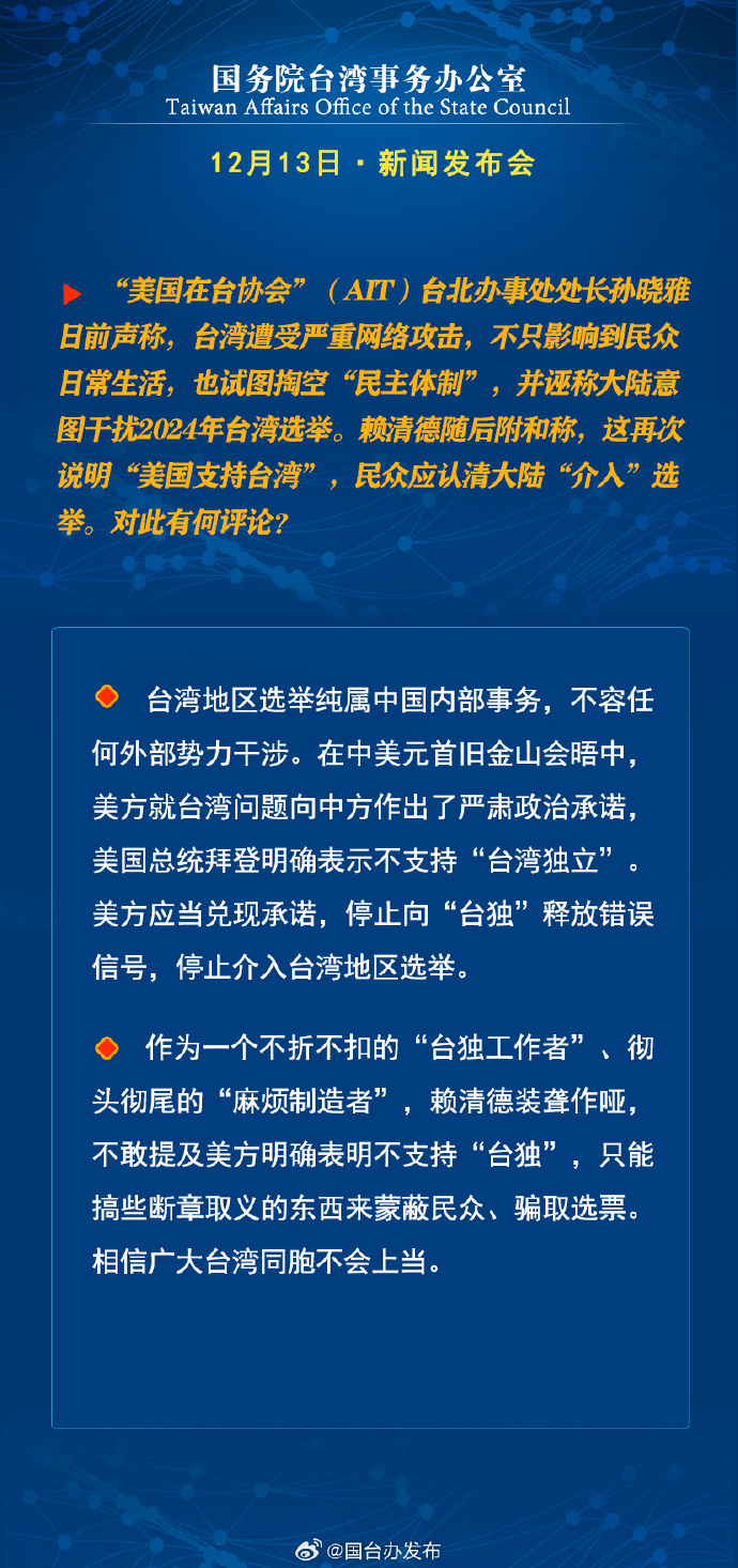 國務院台灣事務辦公室12月13日·新聞發佈會