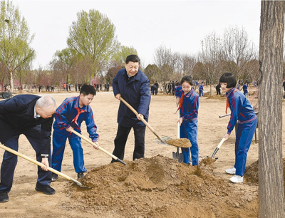 習近平在參加首都義務植樹活動時強調 發揚中華民族愛樹植樹護樹好傳統 推動國土綠化不斷取得實實在在的成效 栗戰書汪洋王滬寧趙樂際韓正王岐山參加