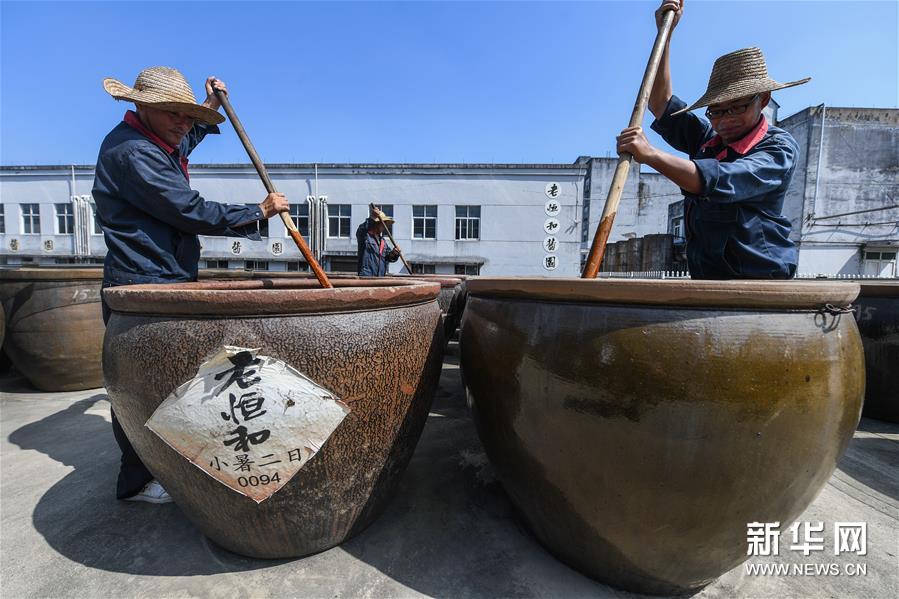 百年醬園“三伏”曬醬 傳統醬品香飄滿園