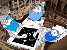 法國藝術家創作奇幻天幕畫 插畫與天空交融