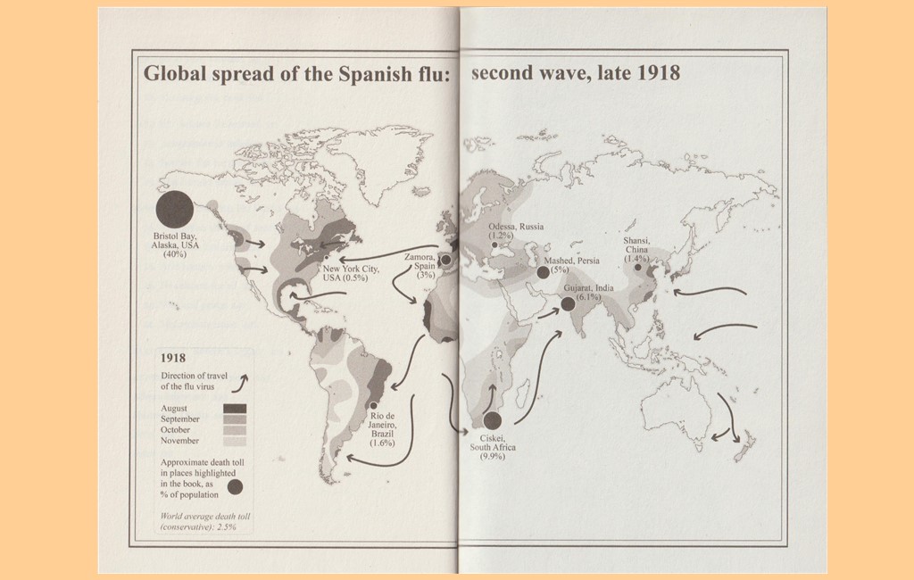 1918年流感傳染率到達峰值後，10天內增長數陡降