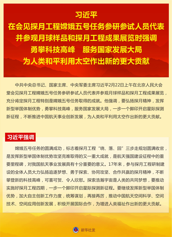 習近平：勇攀科技高峰 服務國家發展大局 為人類和平利用太空作出新的更大貢獻