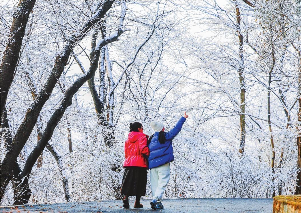 丹東首場雪後 錦江山也披上了“銀裝”