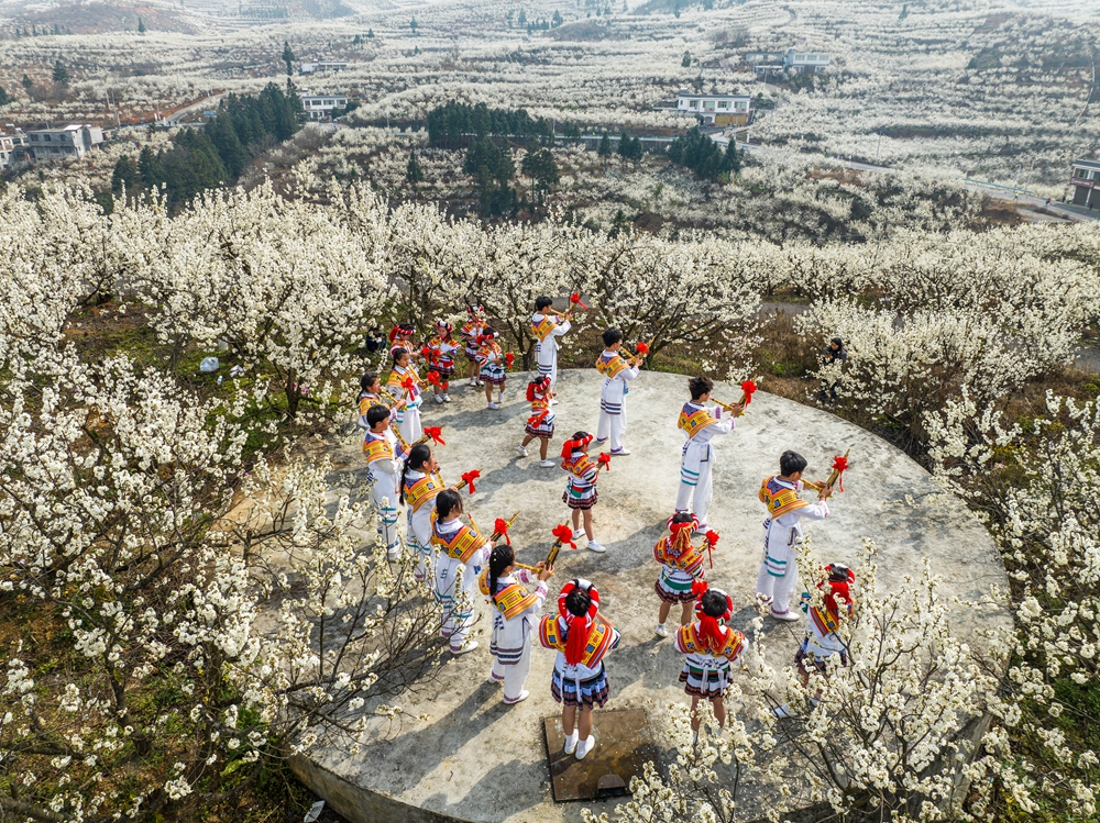 貴州畢節：踏春賞花正當時_fororder_2025年3月2日，遊客在貴州省畢節市納雍縣厙東關鄉陶營村櫻花園裏遊玩賞景 (10)