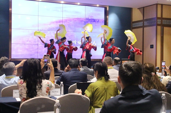 國內外專家學者智慧碰撞 為貴州文旅與博物館融合發展“開新方”_fororder_安順學院學子錶演花燈節目.JPG