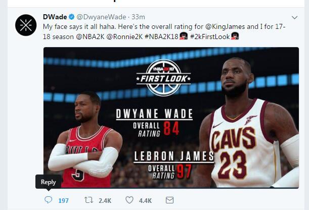 詹皇2K18能力值97超KD 韋德：我的表情説明一切