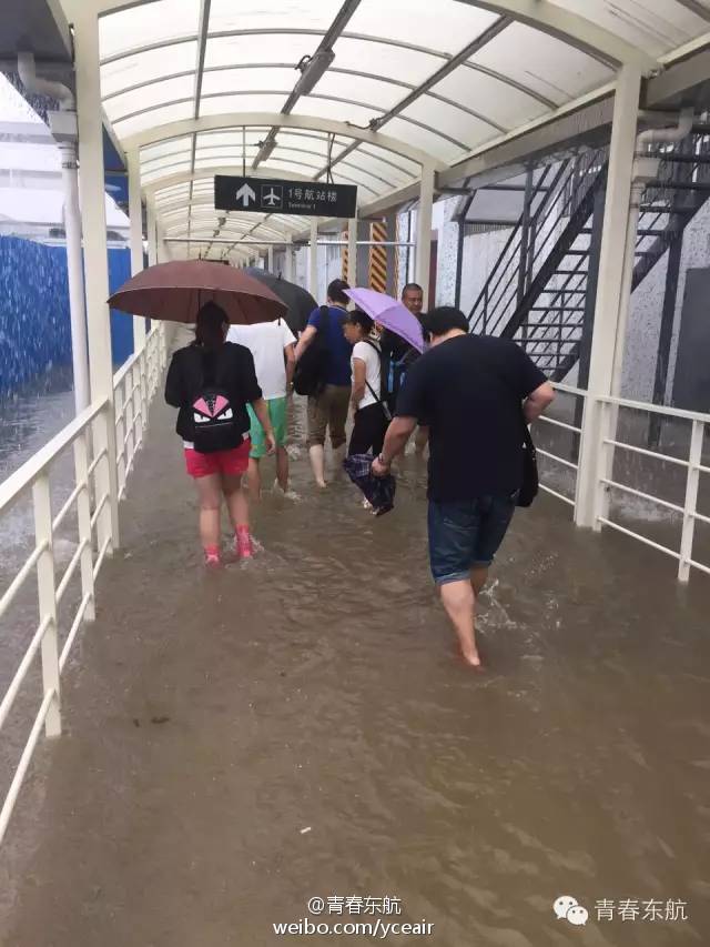 上海暴雨多處“看海” 虹橋機場飛機“水上漂”