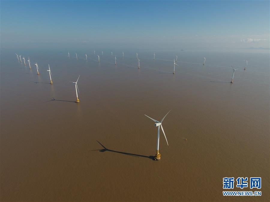 俯瞰上海東海大橋海上風電場