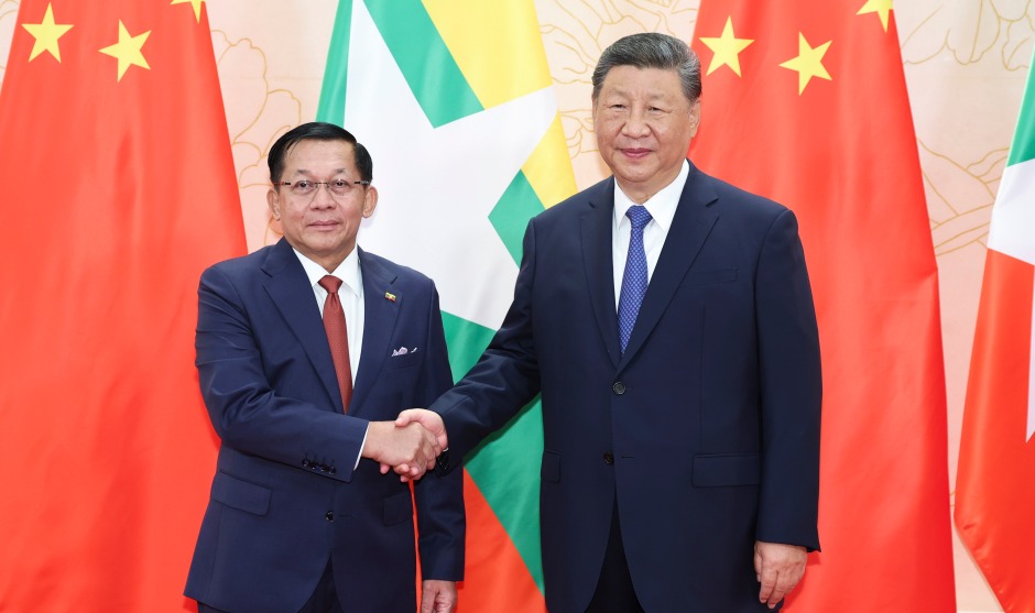 習近平會見緬甸代總統敏昂萊_fororder_上合組織天津峰會丨習近平會見緬甸代總統敏昂萊XxjpsgC000329_20250830_PEPFN0A001.JPG